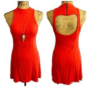 FREE People Sexy Bodycon Coral Halter Mini Dress